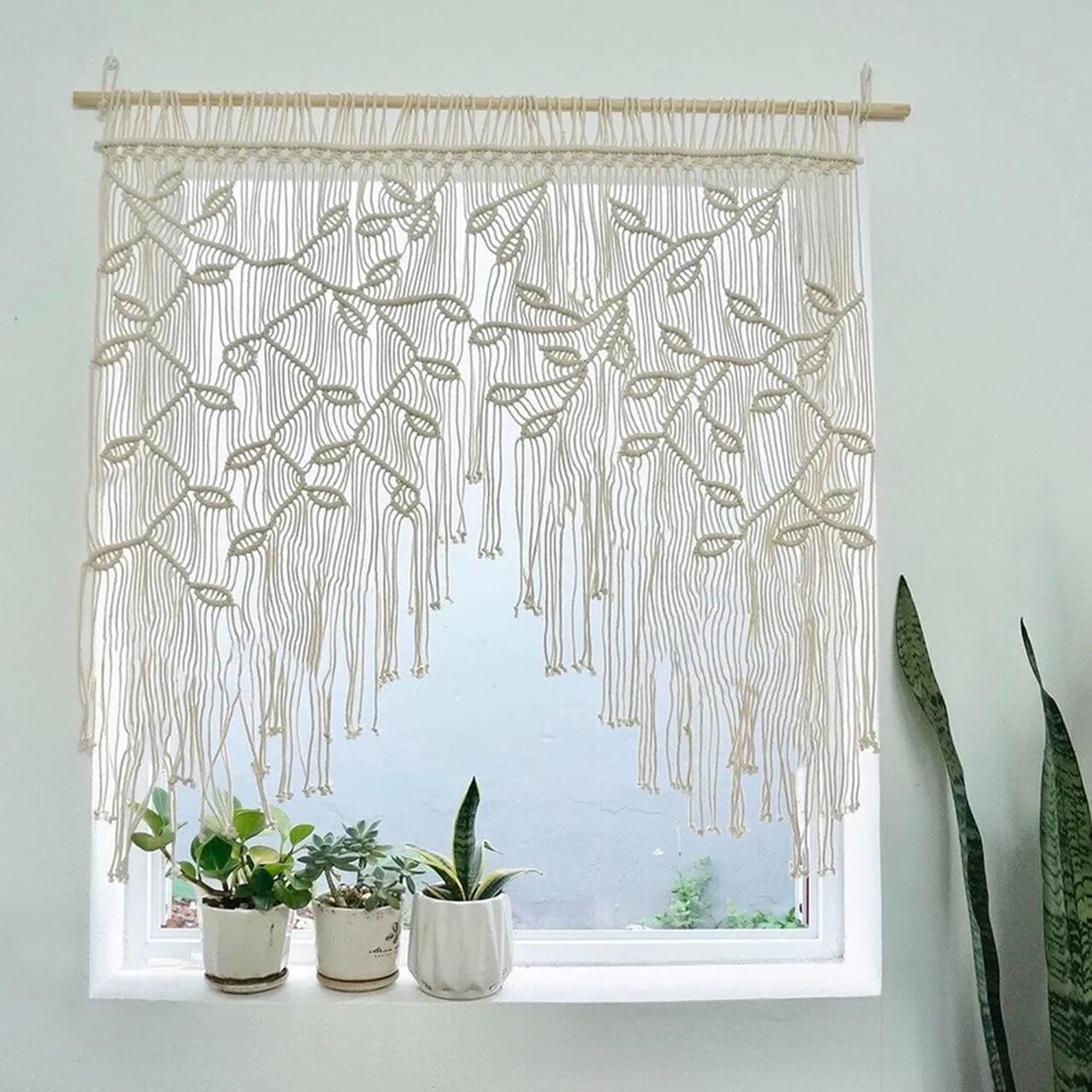 Macrame Wall Hanging Boho Woven Tapestry Valance Leaf Curtain Decoration Bedroom Living Room Home Macrame Curtains